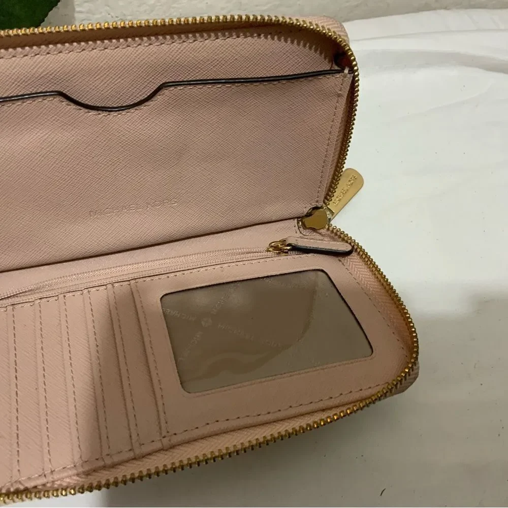 Michael Kors  Pink Studded heart  Design Zip Around Leather Wallet